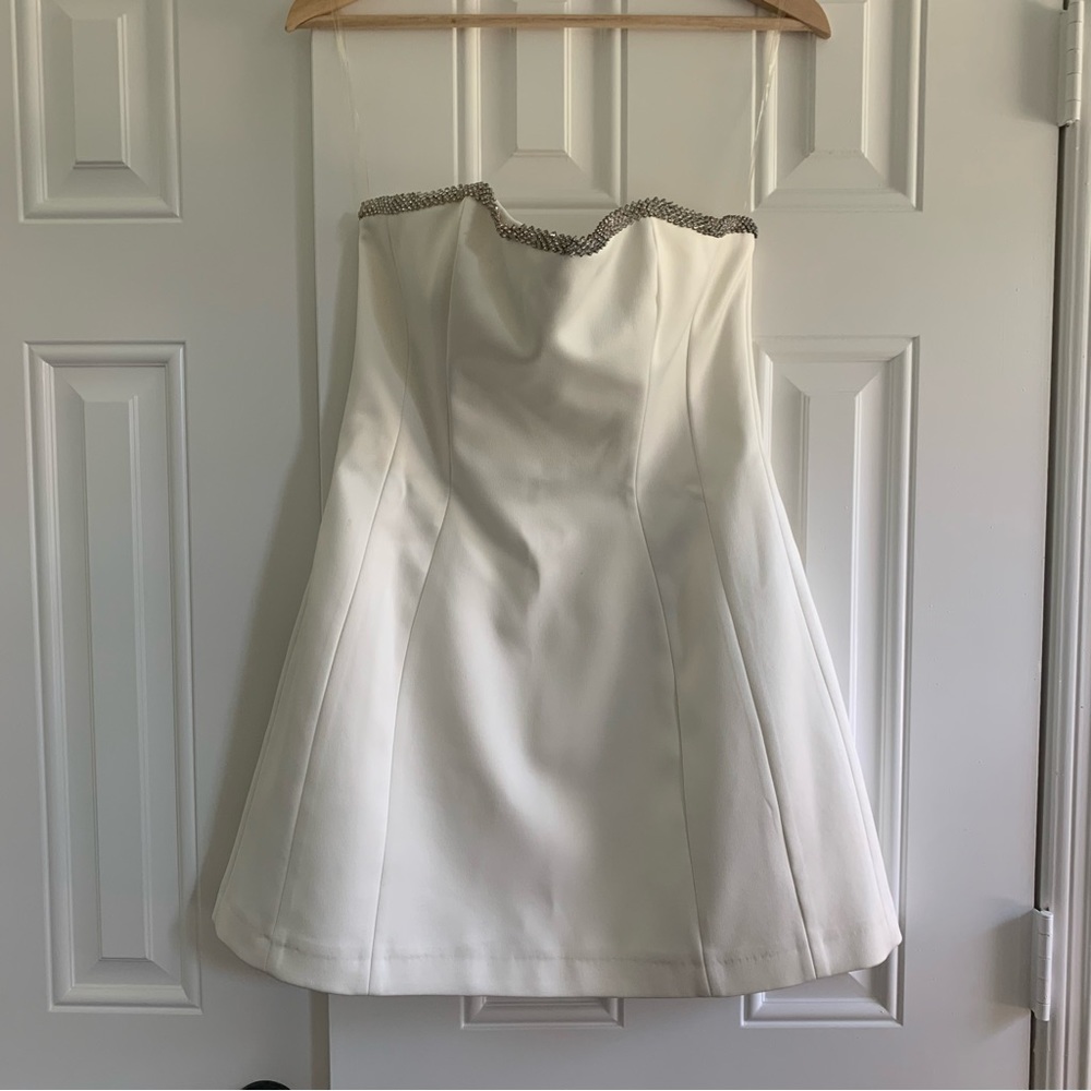 Ivory satin crystal strapless dress - Picture 5 of 9
